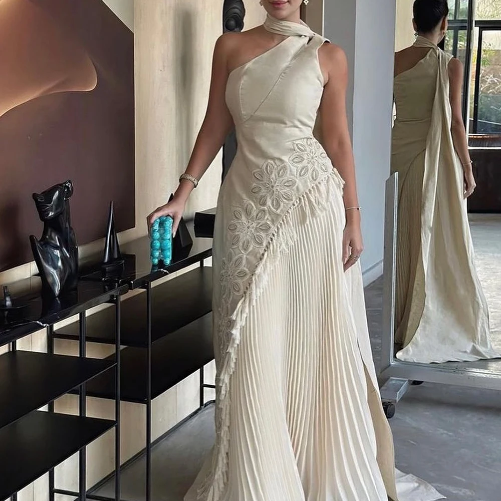 

Customized Classic Halter Jersey Sleeveless Evening Dresses Modern Straight Floor Length Celebrity Gowns Vestido De Noche