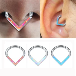G23 Titanium Septum Nose Ring Opal Teardrop Daith Piercing Earrings Tragus Helix Cartilage Body Jewelry for Women Girls