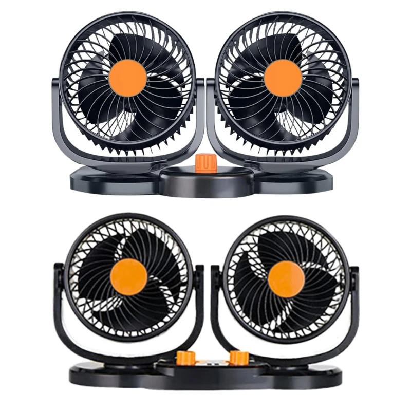 Car Fan Double Head Electric Vehicle Mounted USB 360 Degree Rotation Auto Cooling Fan 3 Speed Strong Wind for Dashboard