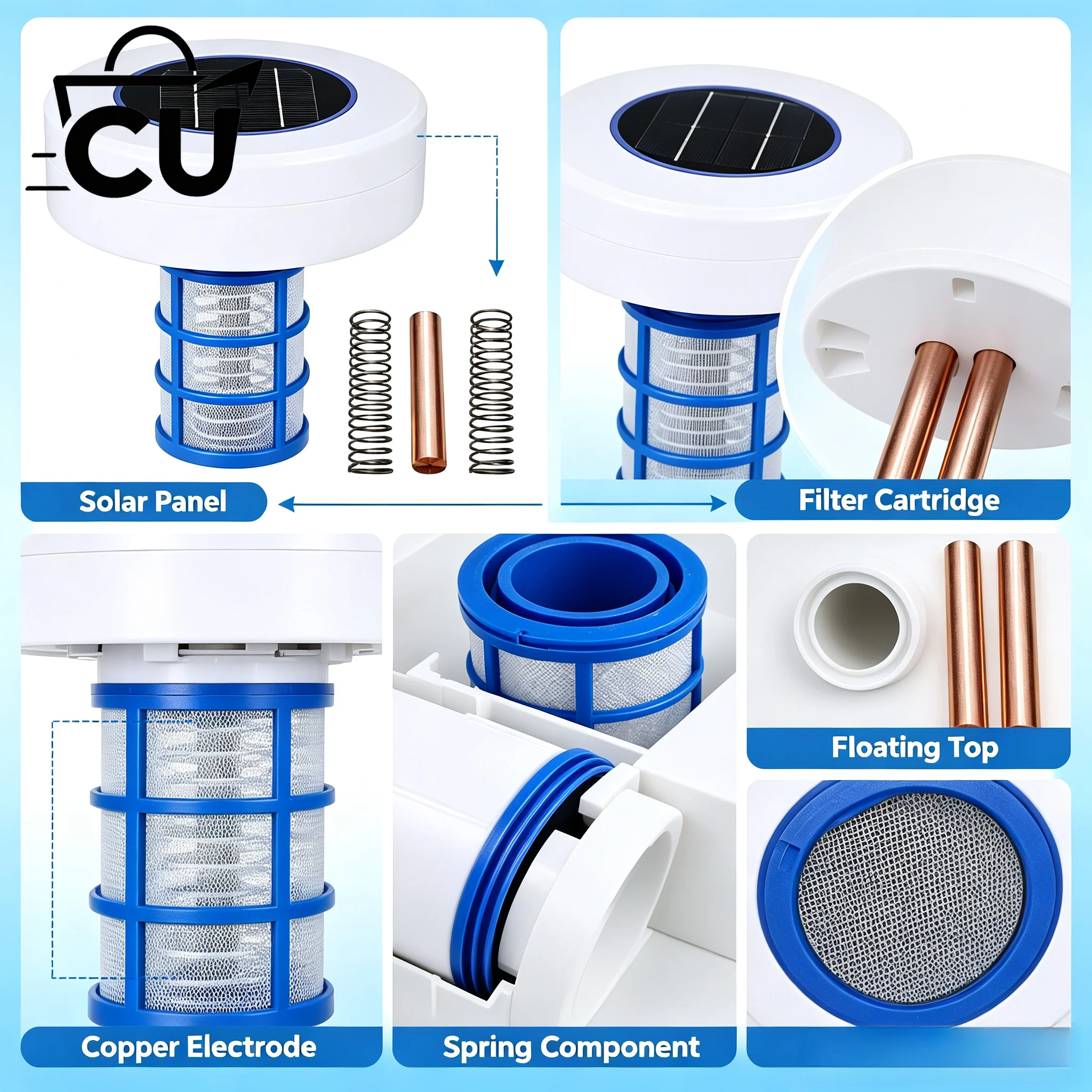 Solar Swimming Pool Water Purifier with Copper Silver Ion Sterilization, Efficient Algae Removal Disinfection Equipment