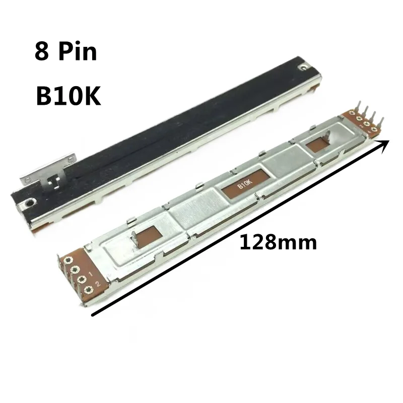 1 szt., Potencjometr suwakowy prostoliniowy, B10K, 8-pinowy, Długość całkowita 128 mm, Skok 100 mm, KOMPAKTOWY X32
