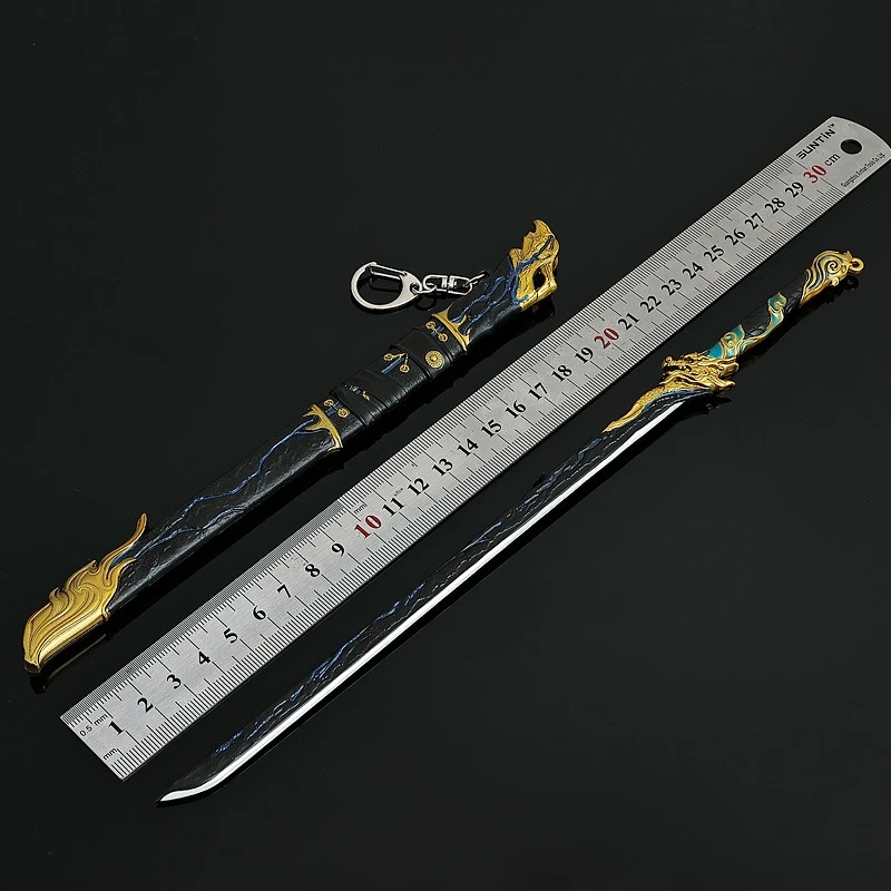 Naraka de 28cm/11,02 pulgadas: cuchillo antiguo Bladepoint negro y dorado con vaina, periféricos de juego samurái, juguete artesanal, espada, modelos de armas