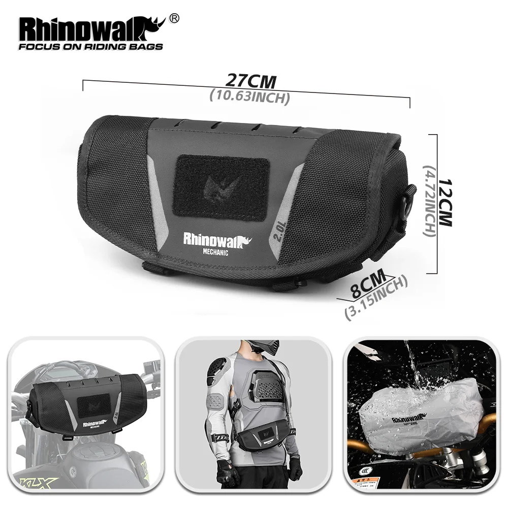 

Сумка на руль мотоцикла Rhinowalk, универсальная водонепроницаемая сумка для хранения 2 л с системой Molle, аксессуар для дорожного багажа для езды на мотор