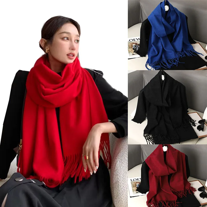 New Cashmere Scarf Women\'s Winter Scarves Wool Black Red Scarf Ladies Winter Big Pashmina Scarf XWJ01