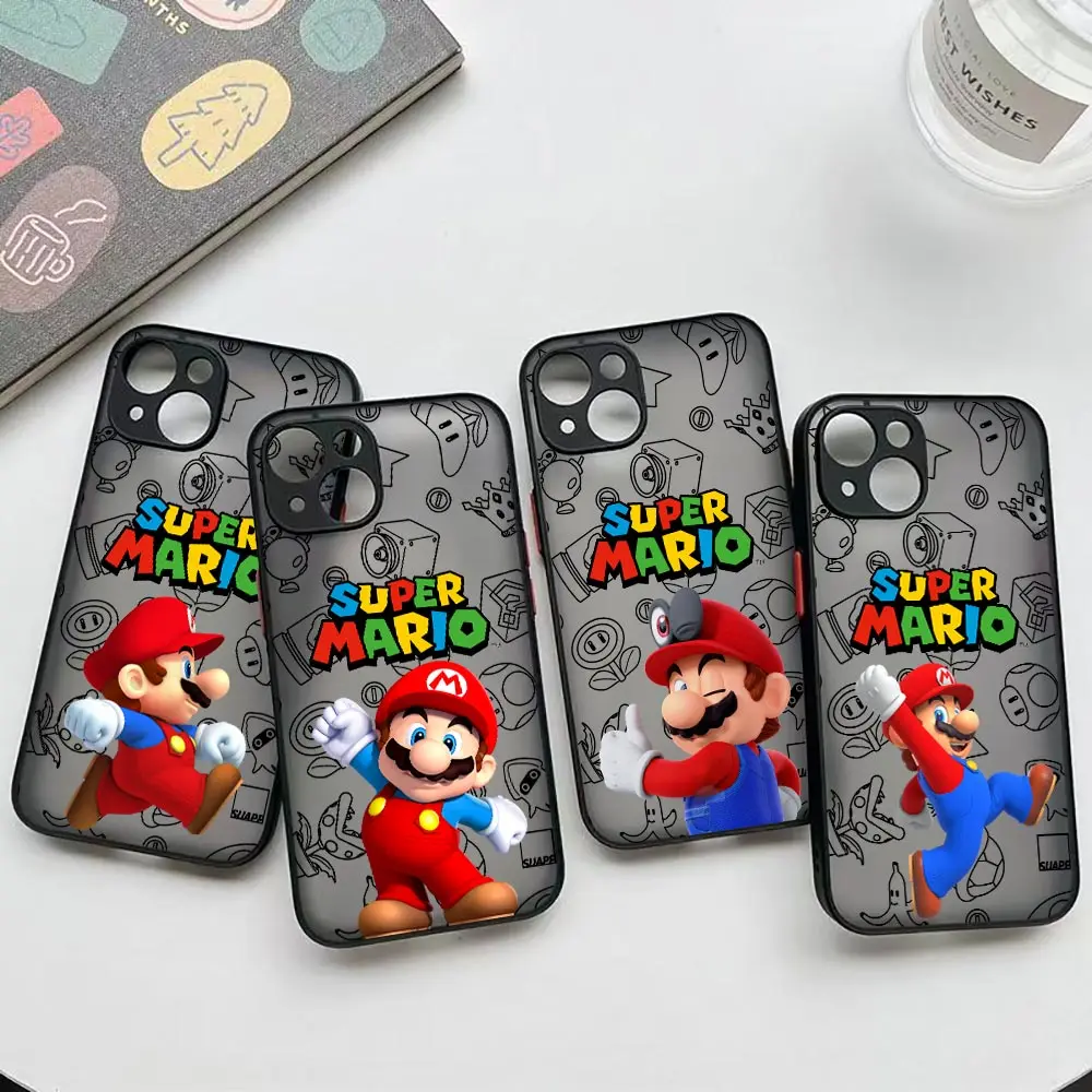 Cartoon Super M-Mario Bros Phone Case For Apple iPhone 16 ProMax 14 13 12 11 16 Plus Mini 15 Pro Max Case Funda Matte Back Cover