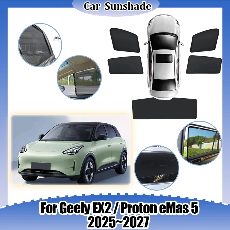 

Car Mesh Sunshade For Geely EX2 Proton eMas 5 E22H 2025 2026 2027 UV Protection Sun Shade Window Privacy Curtain Car Accessories