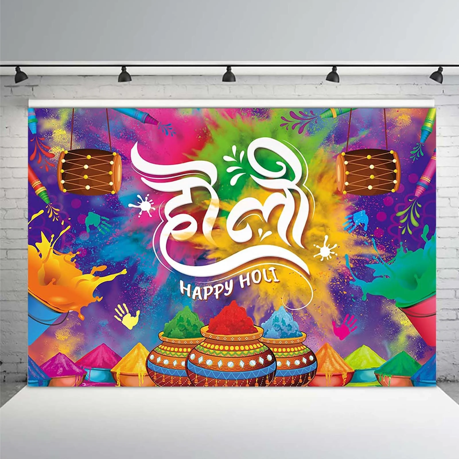 Happy Holi Backdrop Colorful Holi Indian Hindu Festival Photography Background Holi Paint Splatter Decorations Party