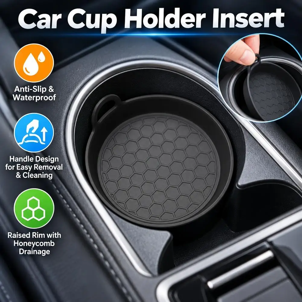 Silicone Car Coasters Non-Slip Heat-Resistant Spill-Proof Cup Mats Eco-Friendly for Most Cup Holders  ﻿