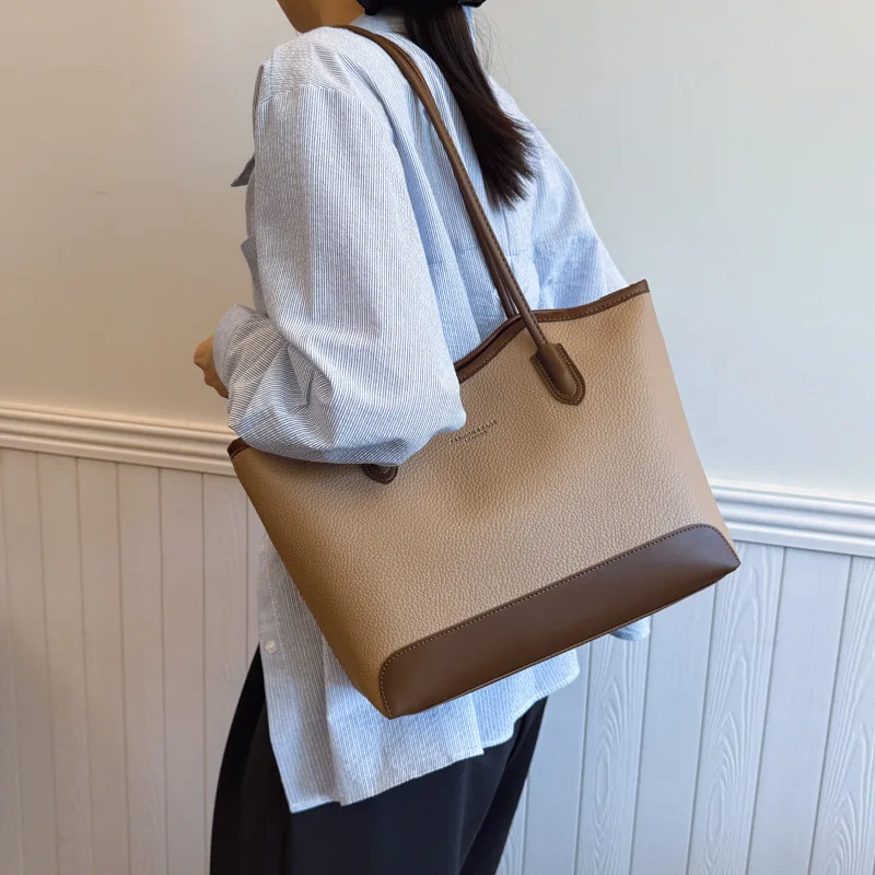 

Fashion Contrasting Color Bag for Women 2025 New Large-capacity Tote Women's Bag Trendy Texture Casual Cross-border Shoulder Bag