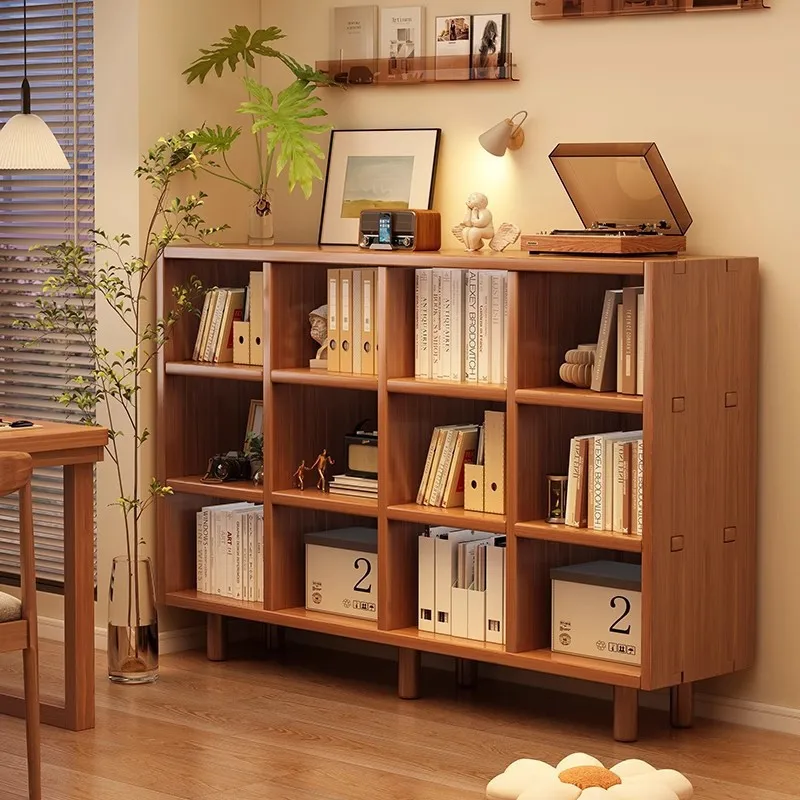 

Solid wood floor to ceiling shelves, walnut lattice cabinets