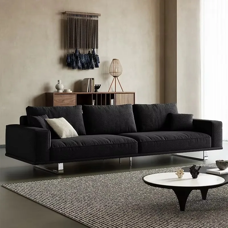 Simple style linen upholstered sofa living room furniture tofu block shape