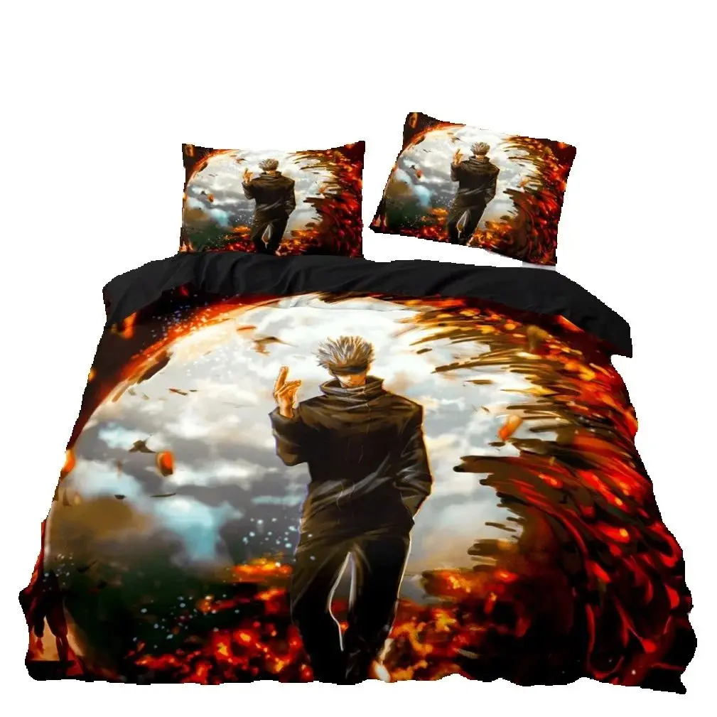 Carton Anime Jujutsu Kaisen Bedding Set,Satoru Gojo Quilt Cover and Pillowcases,Japan Famous Anime Duvet Cover Sets