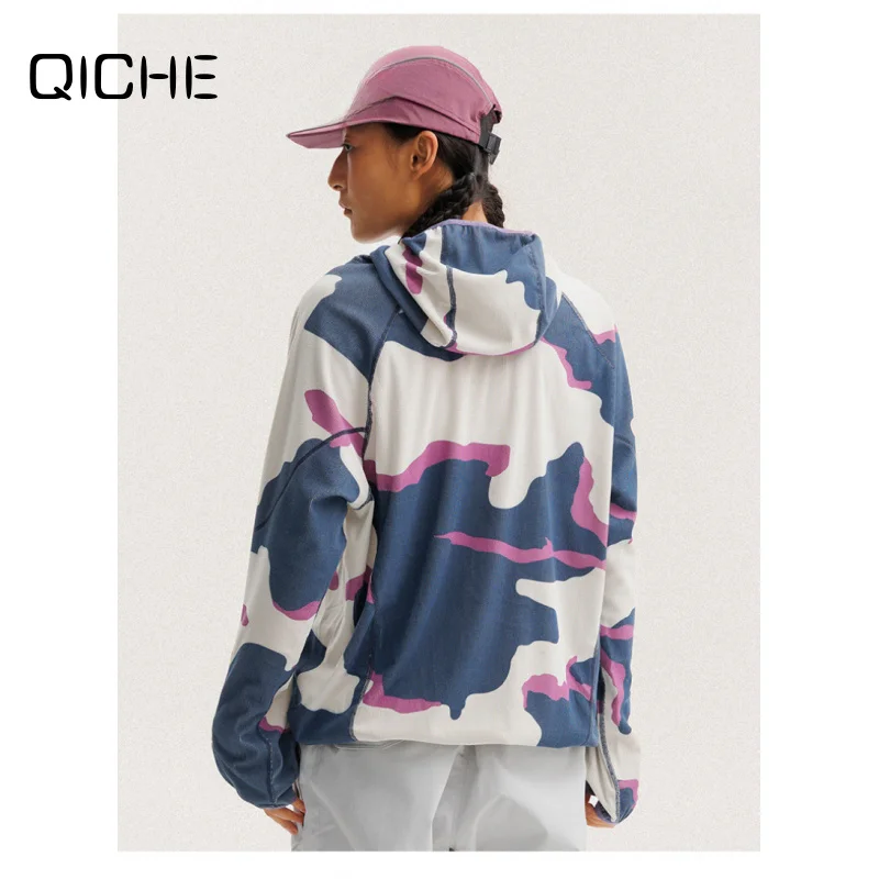 QICHE Moisture‑Wicking Quick‑Dry Long‑Sleeve Men Base Top Japanese‑Vintage Outdoor Skin‑Friendly Soft Loose Pocket Reflective