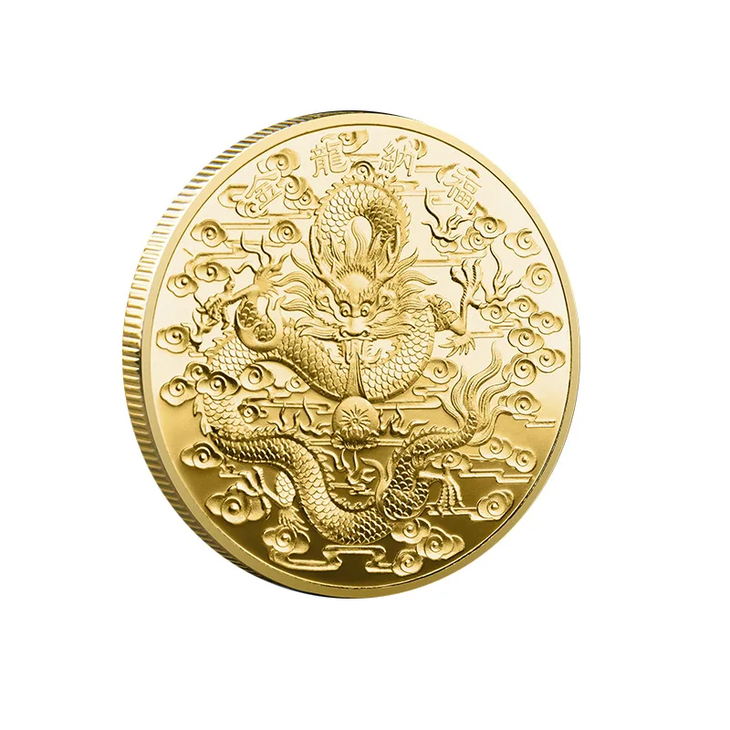 Double Dragon Play Beads Commemorative Coins Serpent Silver and Gold Plated 40mm Chinese Traditions Collectible Souvenir Specie