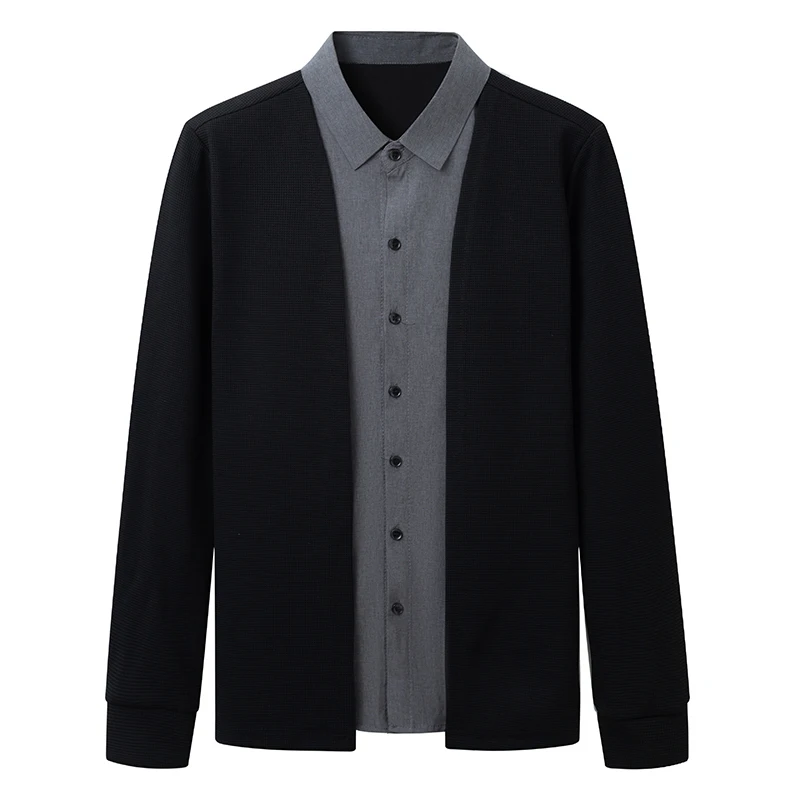 

Роскошное качество, мужская рубашка с воротником, искусственная двухсекционная футболка с длинным рукавом, осенний новый вязаный кардиган с цветными блоками, деловая мужская одежда