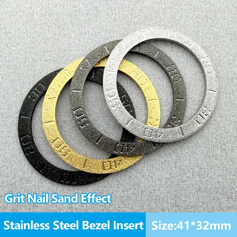 41mm*32mm Grit Nail Sand Effect Stainless Steel Bezel Insert Ring Fits King SRPF Samurai SNR025 Series Watch Case Spare Parts