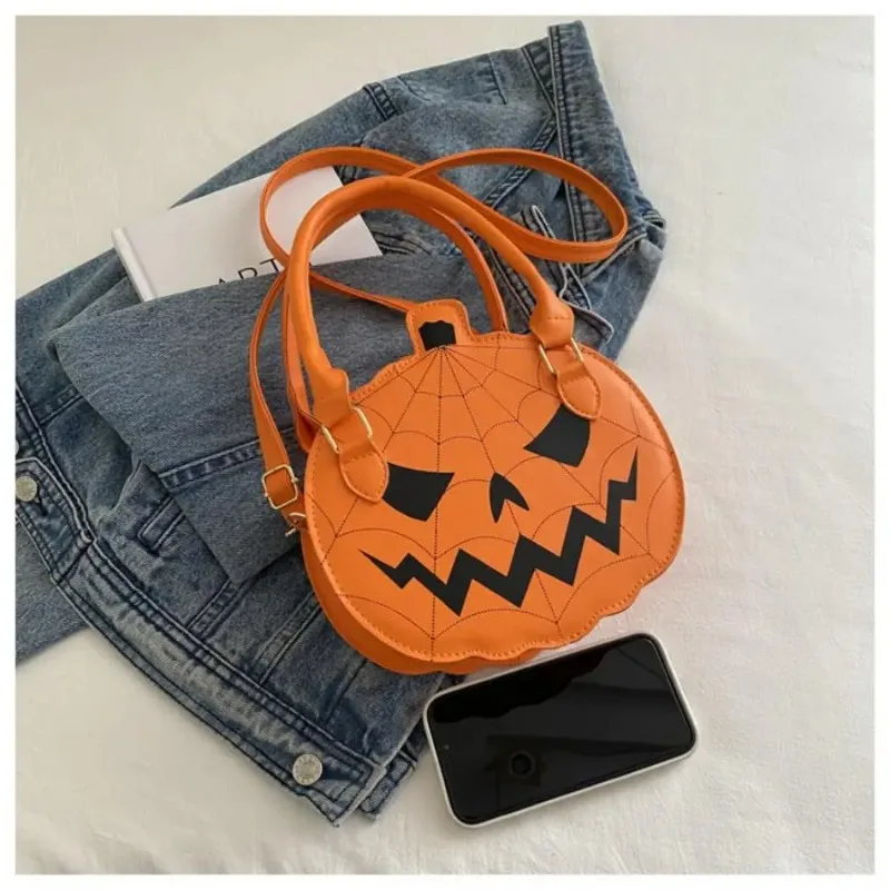 Bolso de hombro de Halloween, nuevo bolso de mano para mujer con bloques de color, bolso de calabaza de PU sencillo de un solo hombro