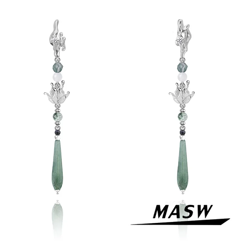 MASW Original Design Luxury Jewelry Chinese Style High Quality Glass Long Dangle Drop Earrings For Women Fashion Accessories