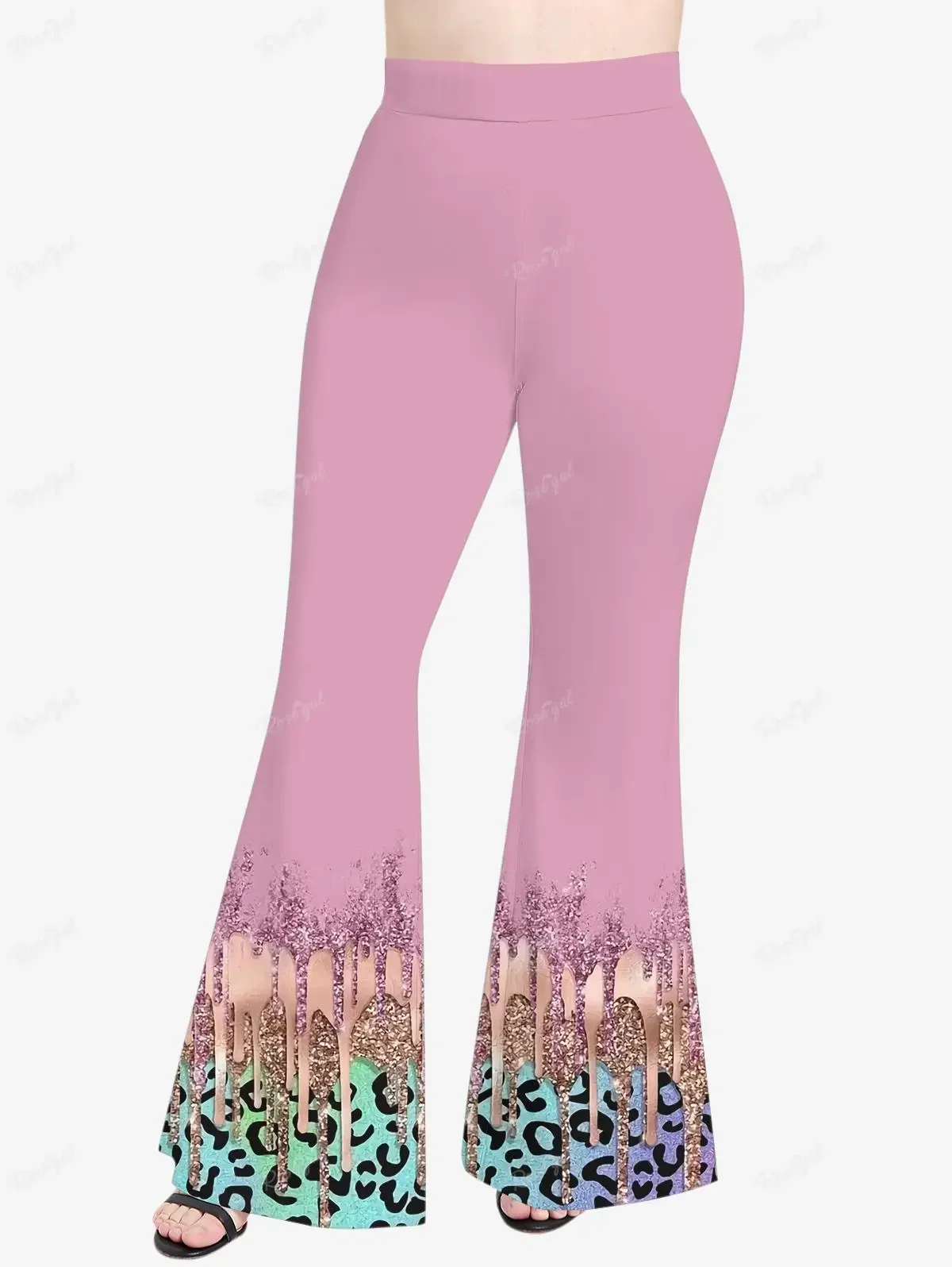 New Plus Size Print Graphic Outfits XS-6X Paint Drop Blobs Leopard 3D Printed Cold Shoulder Cami T-shirt Or Flare Pants