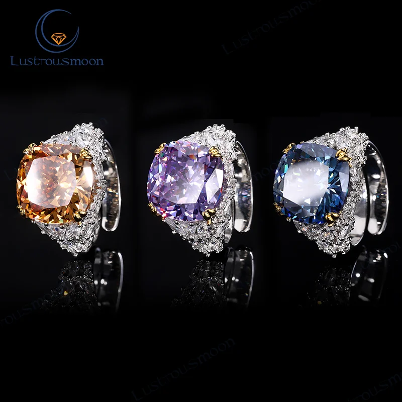 

Rings Cushion Shape Synthetic Gems Color Stone Cubic Zirconia Bird‘s Nest Cut Cutting Luxury Hand Jewelry Adjustable Ring Trendy