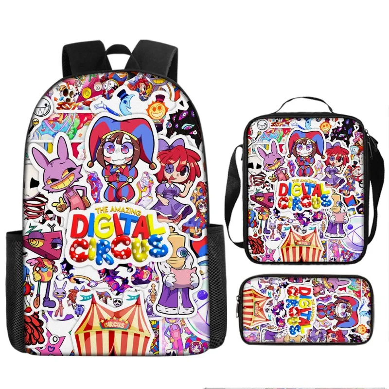 Hot The Amazing Digital Circus Series 3PCS Bag Set Cartoon Character Creativity HD Printing Backpack+Shoulder Bag+Pencil Case