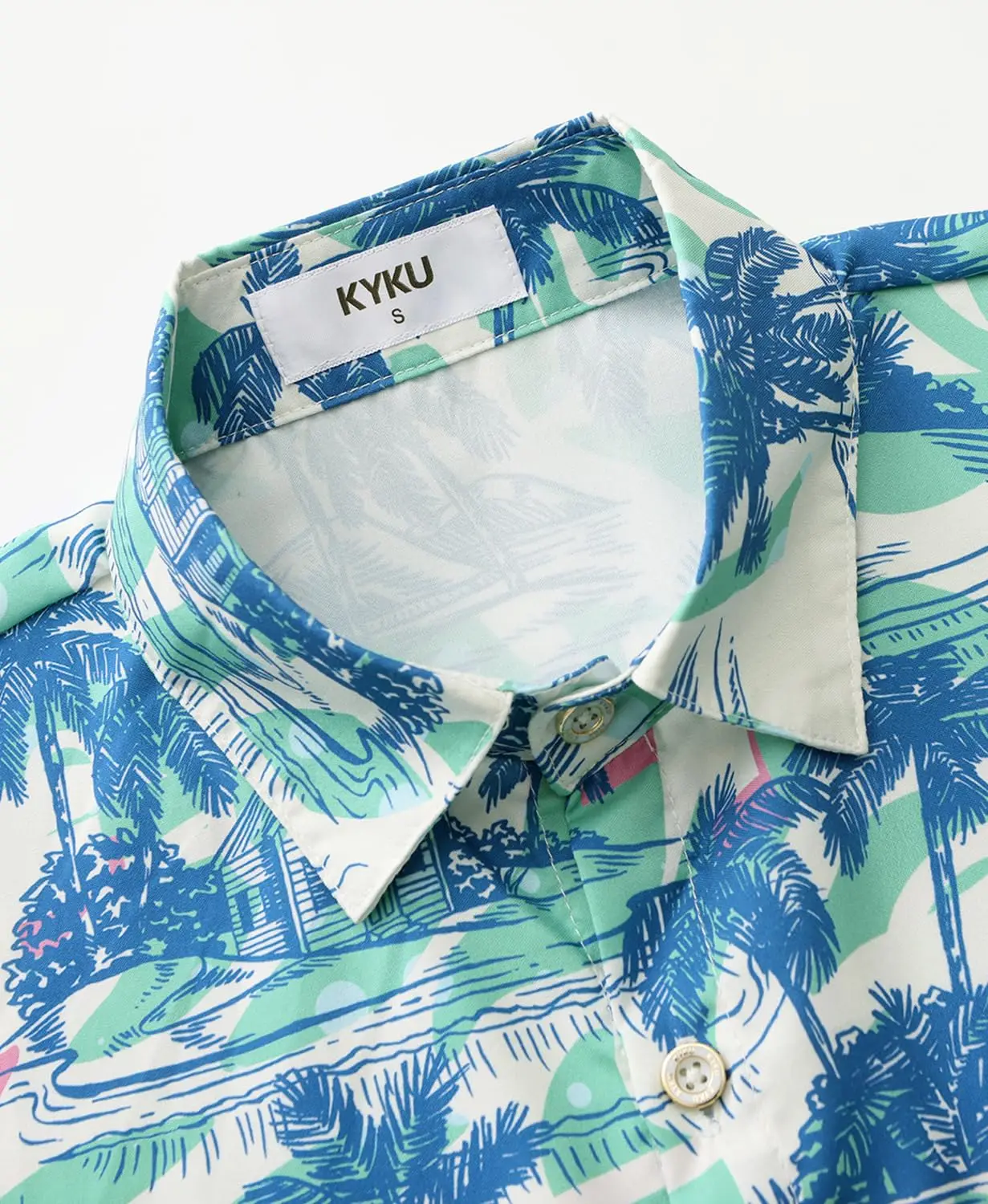 เสื้อเชิ้ตผู้ชายสไตล์ฮาวาย KYKU ลำลอง: เสื้อเชิ้ตแขนสั้นติดกระดุมสำหรับผู้ชายลายทรอปิคอล เหมาะสำหรับวันพักผ่อนที่ชายหาด มีกระเป๋า