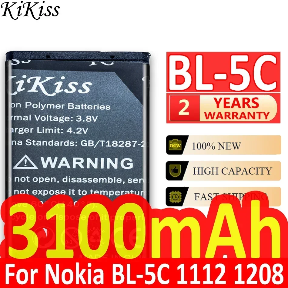 

Аккумулятор KiKiss на 3100 мА · ч для Nokia 1000 1010 1100 1101 1108 1110 1112 1116 1208 1600 E50 E60 N70 N71 N72 N91 BL 5C