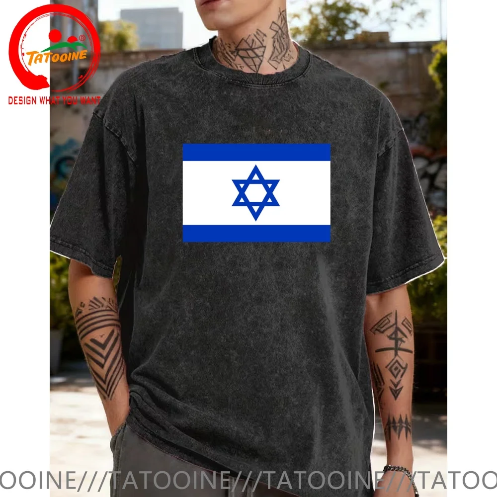 

Vintage Washed Cotton T-ShirtFlag of Israel Israeli T Shirt for Men Fashion Trendy Casual Clothing