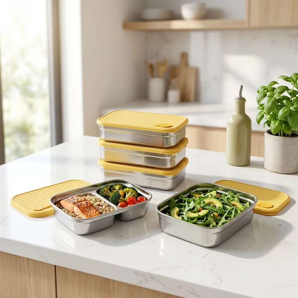 1/2 Grids 304 Stainless Steel Bento Box Stackable Leak Proof Food Container Refrigerator Sealed Fresh-keeping Box Microwave Safe