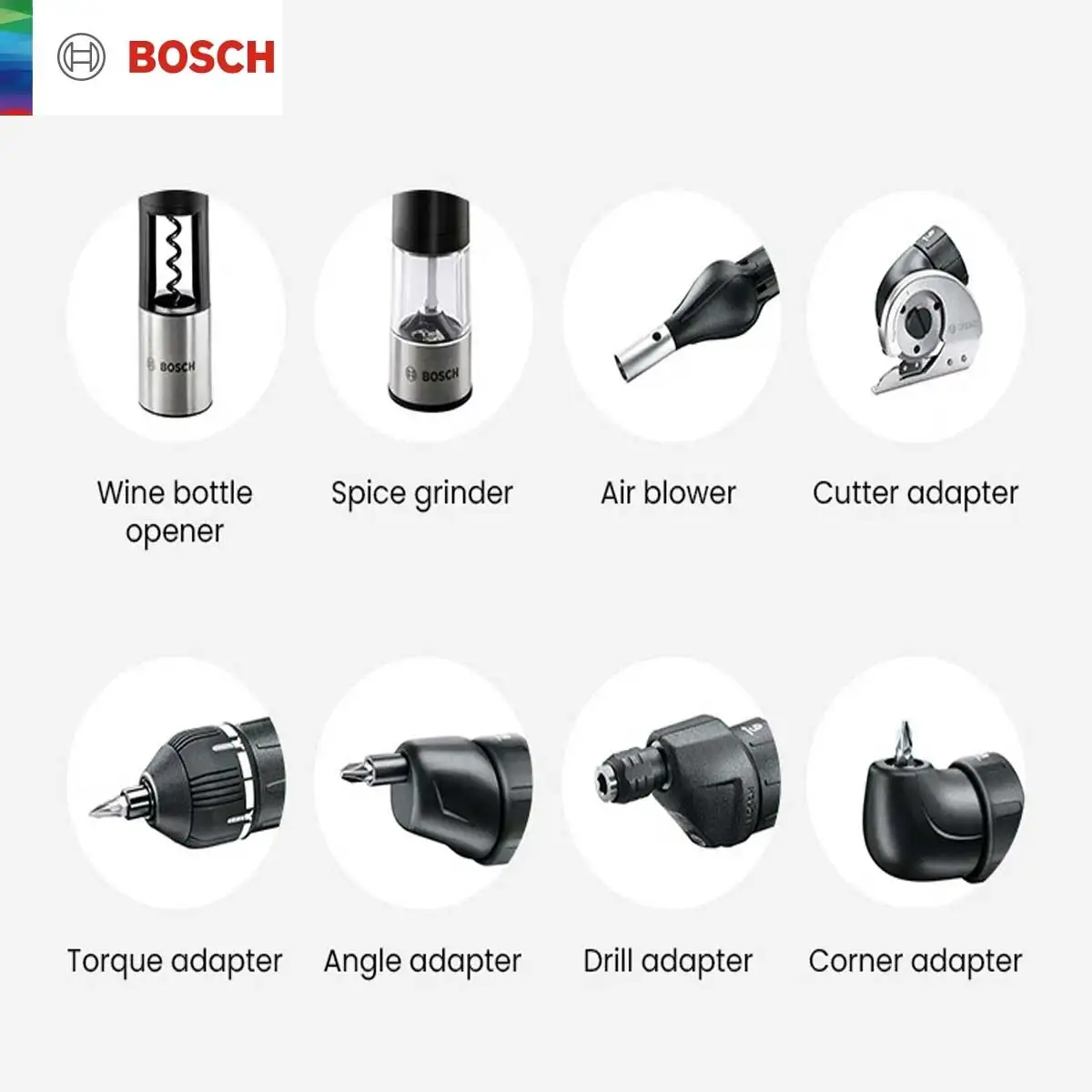

BOSCH IXO Accessories for IXO 7 Screwdriver Drill Drivers Torque Angle Corner Drill Cutter Adapter Spice Grinder Air Blower