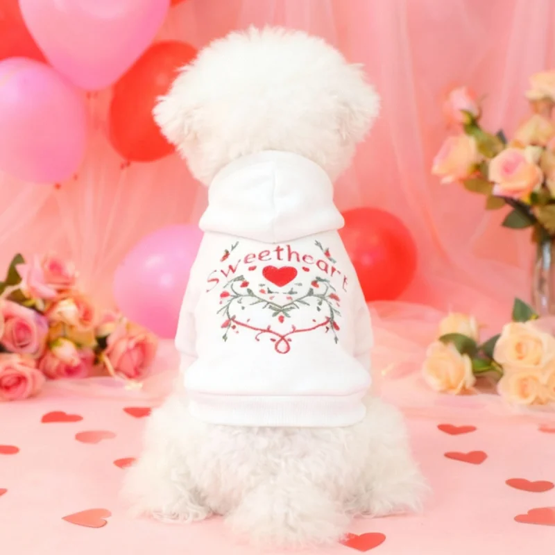 

Pet Dog Cat Hoodie Valentine Sweetheart Autumn Winter Sweatshirt, Pet Circle Cute Cozy Clothes for Small Animals Outfit