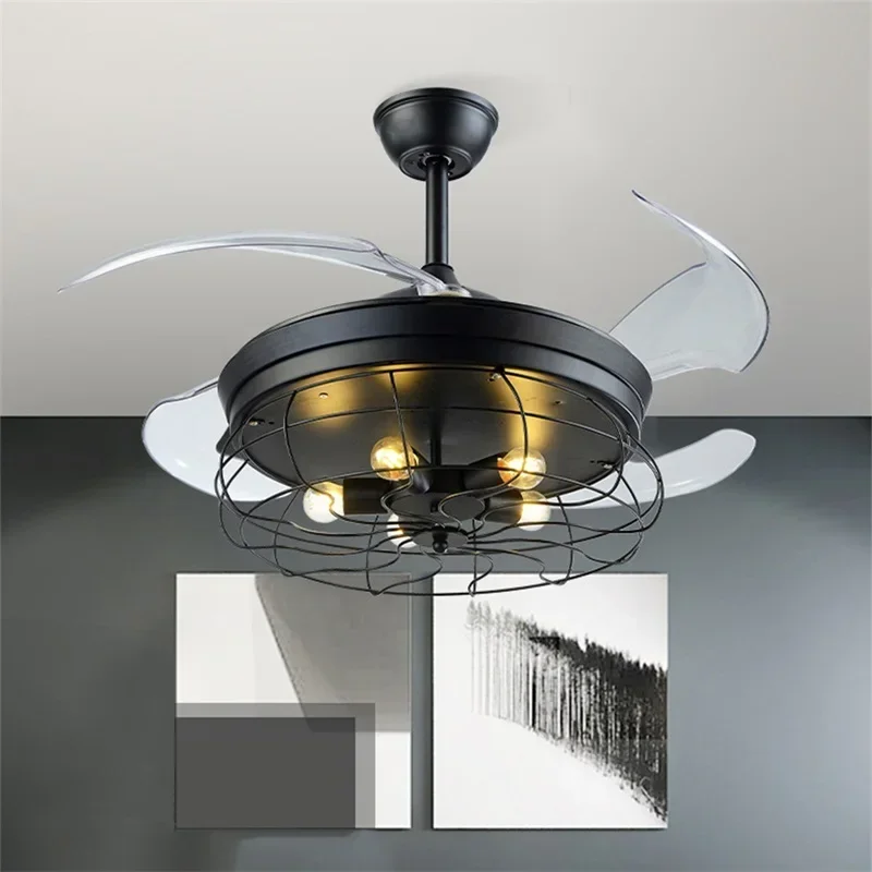 ALBERT Contemporary LED Ceiling Lamp With Fan Black Invisible Fan Blade 220V 110V For Home Dining Room Bedroom Restaurant