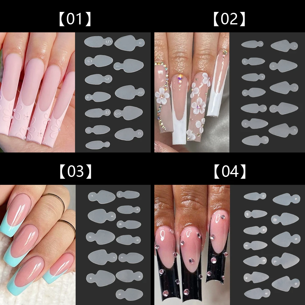 12pcs Reused French Forma Dual Sticker Silicone French Line for Dual Forms False Tips Poly Nail Gel System Extension Nails Mold