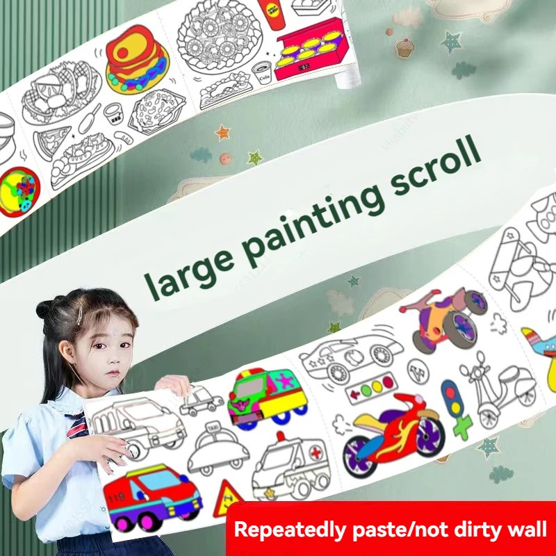 3M Children Puzzle Doodle Scroll Childrens Drawing Roll DIY Coloring Paper Roll Color Filling Graffiti Paper-cut Painting School