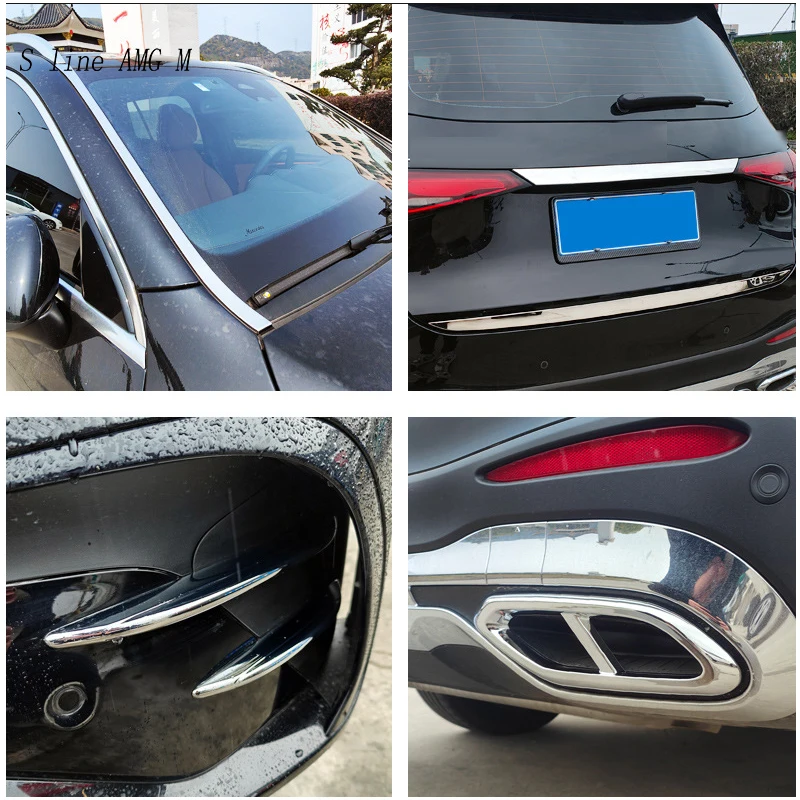 

For Mercedes Benz GLC Class X254 2023-2025 Car Front Wind Glass Rear Trunk Bumper Air Fog Light Tailpipe Tail Pipe Cover Trim