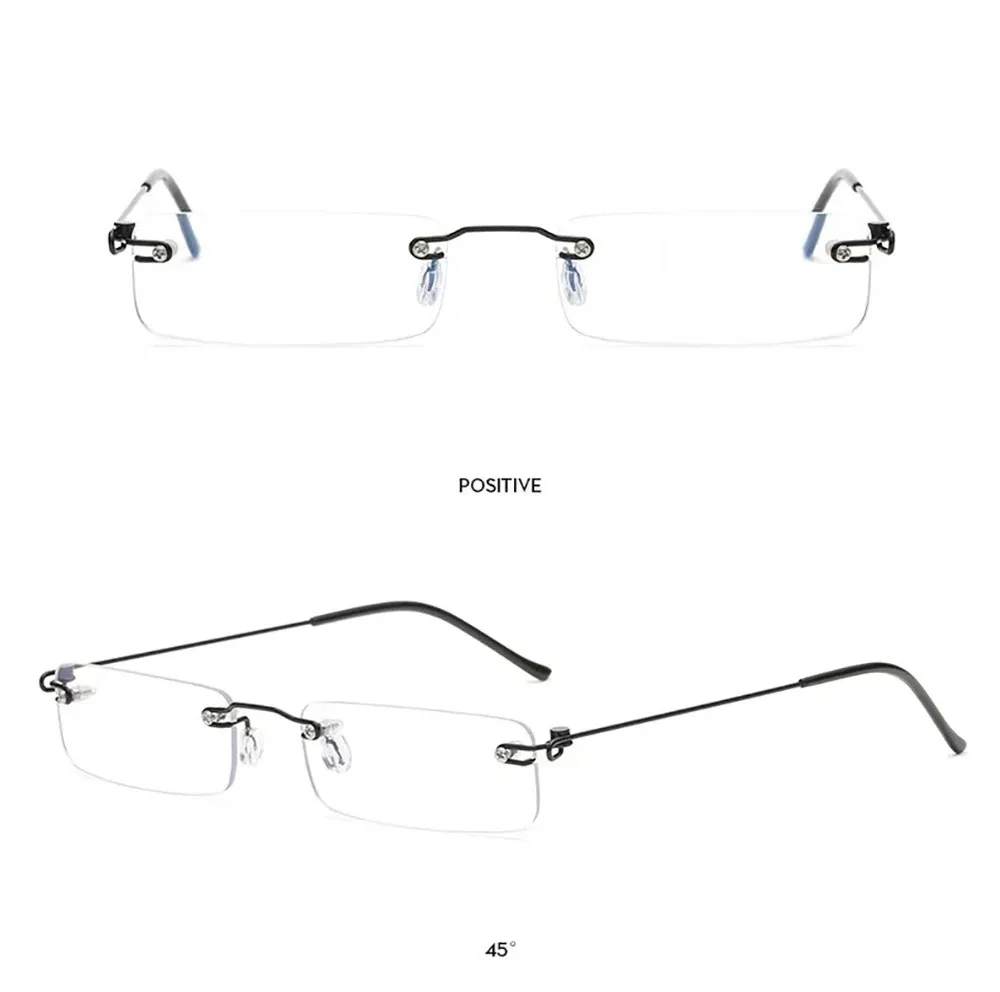 Anti-Blau Randlose Lesebrille Quadratische Metall Presbyopie Brillen Mit Fall Brillen männer Gläser Für Anblick Plus + 4 – Detail 4