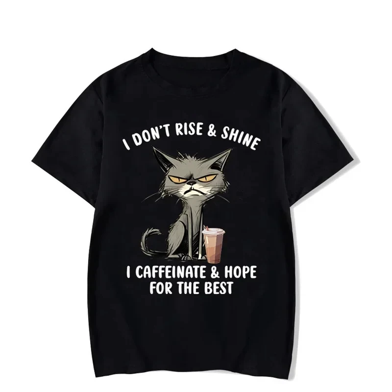 Funny Cat Black Men Tops Clothing Fashion Harajuku Men Brand T-shirt men clothing cotton I Don’t Rise & Shine Graphic T Shirts