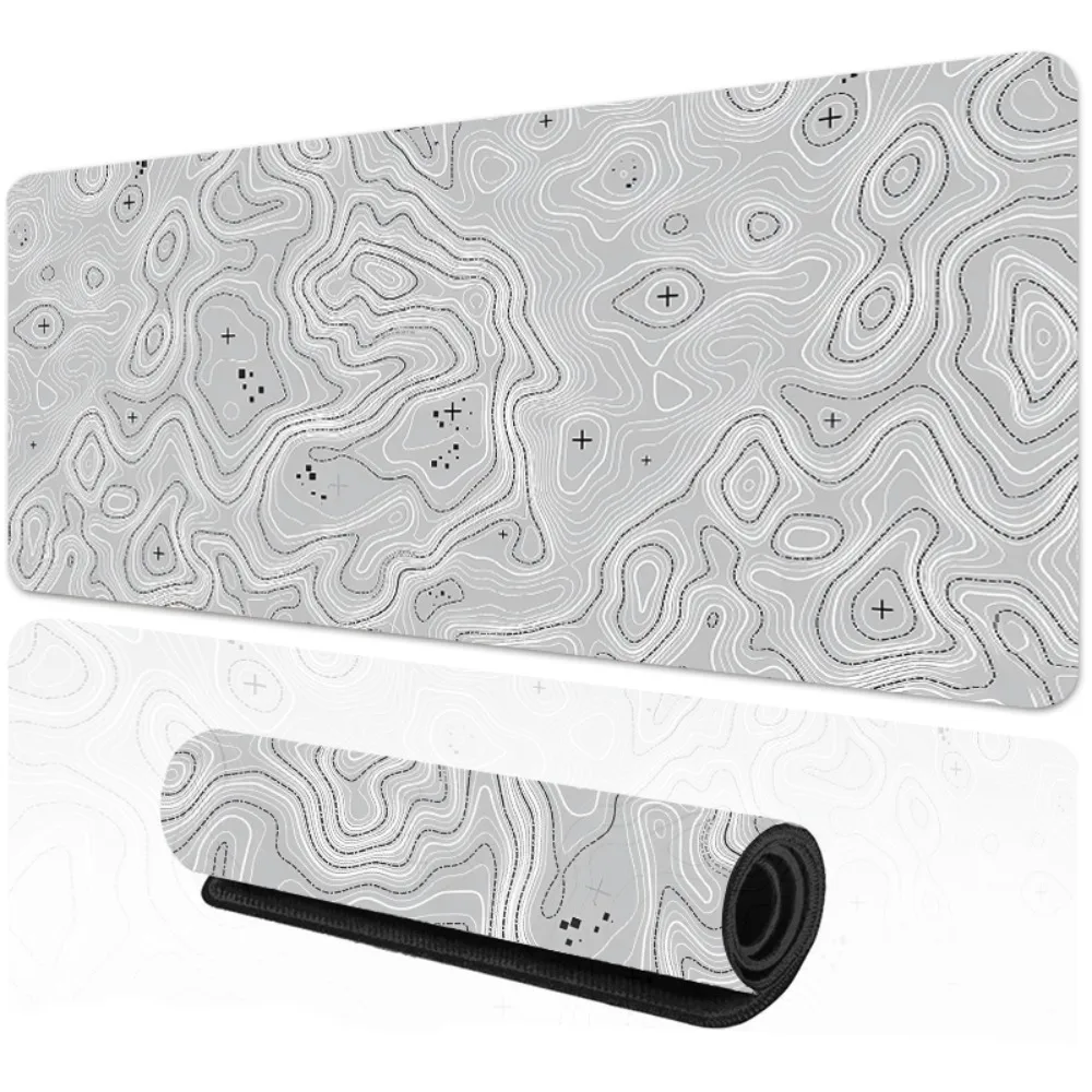 لوحة مكتب مطبوعة بخريطة الطبوغرافية، لوحة ماوس مطاطية ناعمة كبيرة جدًا، حصيرة لوحة مفاتيح ألعاب بسيطة، حصيرة مكتبية متعددة الحجم