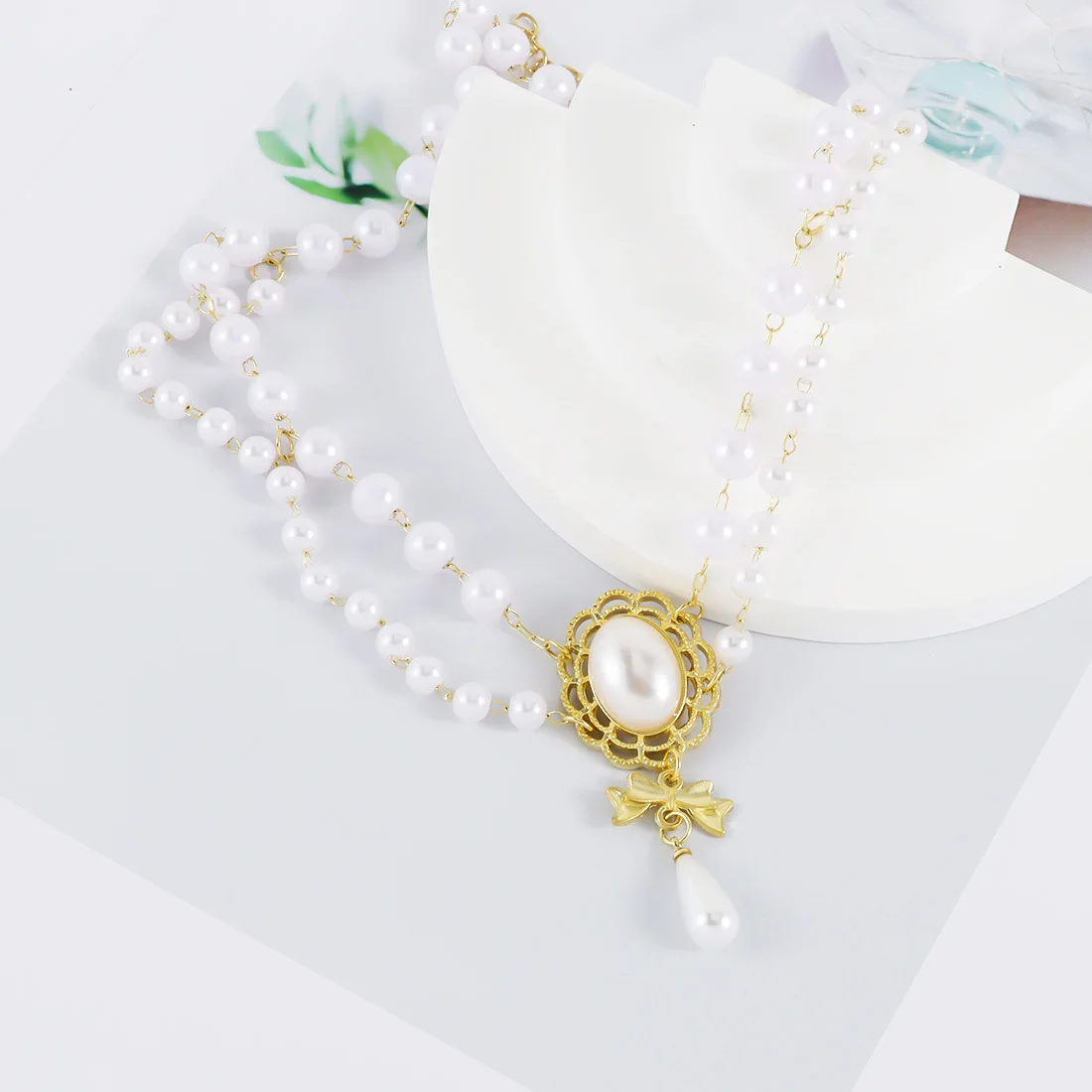 DIY accessories Vintage Baroque Pearl Necklace Bow Water Drop Fringed Collarbone Neck Chain F25790