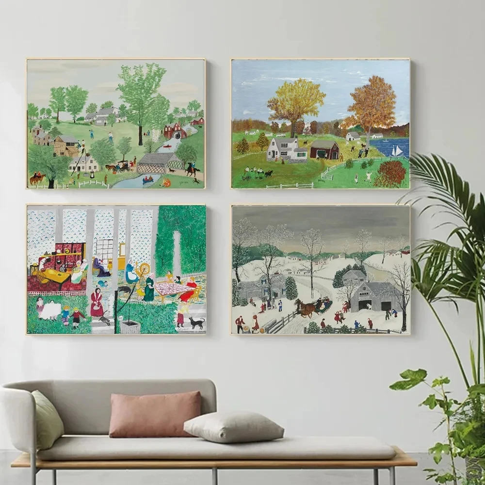 Grandma Moses Famous Country Folk Oil Painting Canvas Poster HD Printed Wall Art Pictures Home Child's Room Decor