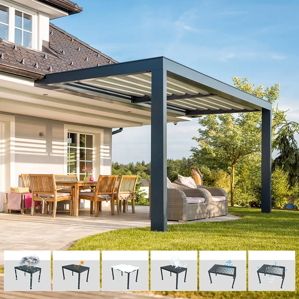 Customized Aluminium Garden Outdoor Electric Pavilion Louvered Pergola Cover Pergola Waterproof Aluminium Outdoor Motorized