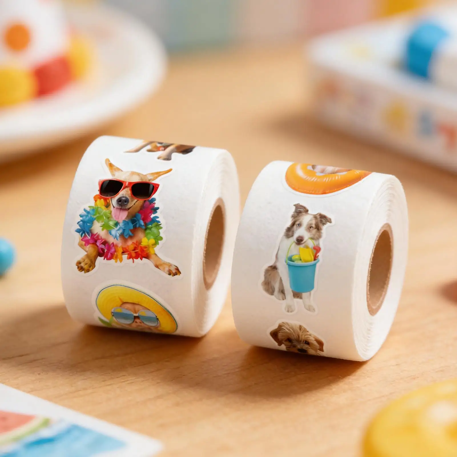 Funny Dog Stickers 500 Pieces 2 Rolls Waterproof Cute Beach Decals Hawaiian Beach Stickers For Notebooks Laptops Pencil Cases - view 3