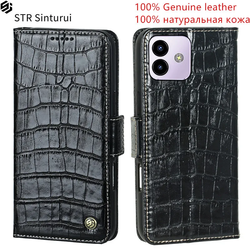 

STR 100% Genuine leather crocodile grain card Slot Wallet Cover For Cubot Note 40 50 21 20 Pro Flip Fall prevention phone Case