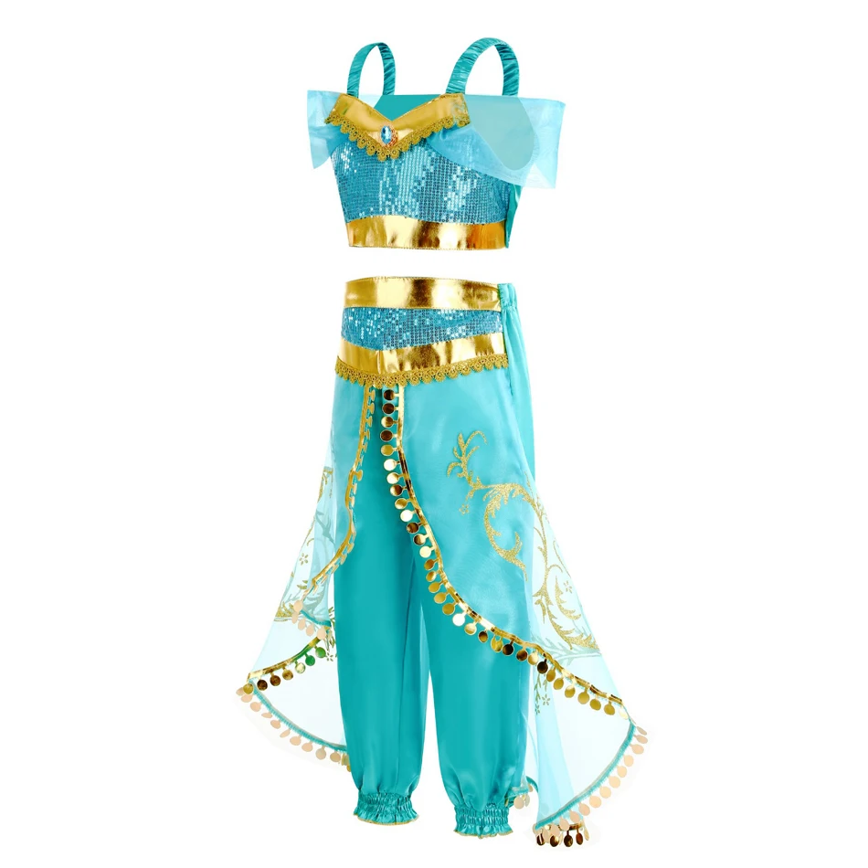 Girls Jasmine Dress Up Arabian Princess Costume Kids Jasmine Cosplay Birthday Party Costume Baby Girl Summer Dress 2-10 Years