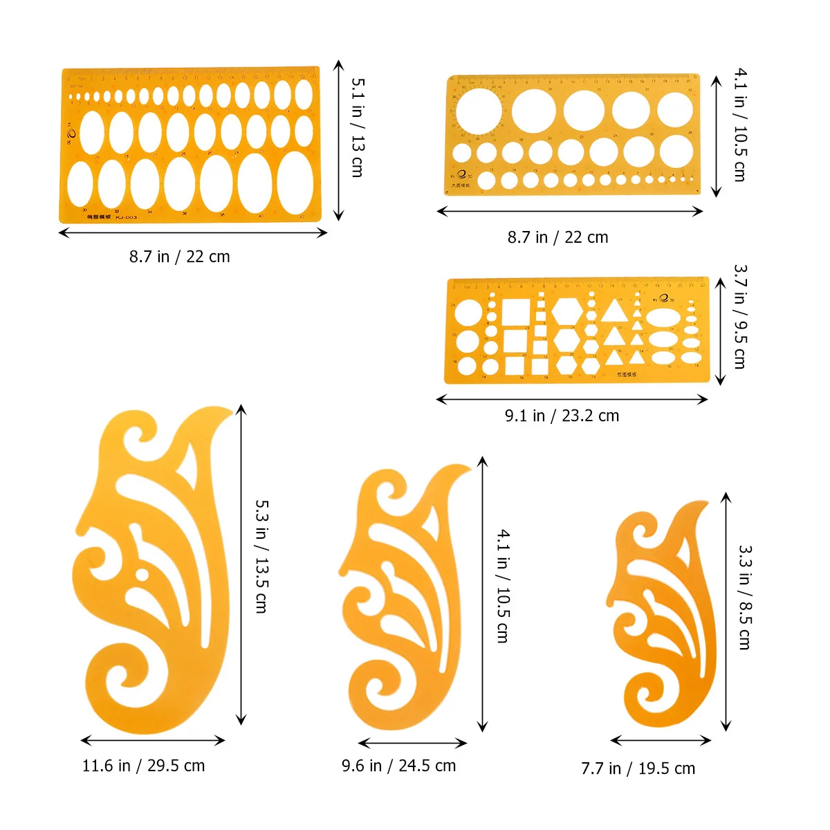 

6pcs Set Drawing Template Ruler Transparent Orange Plastic Curve Shapes For Design Drafting Architecture Classroom Measuring