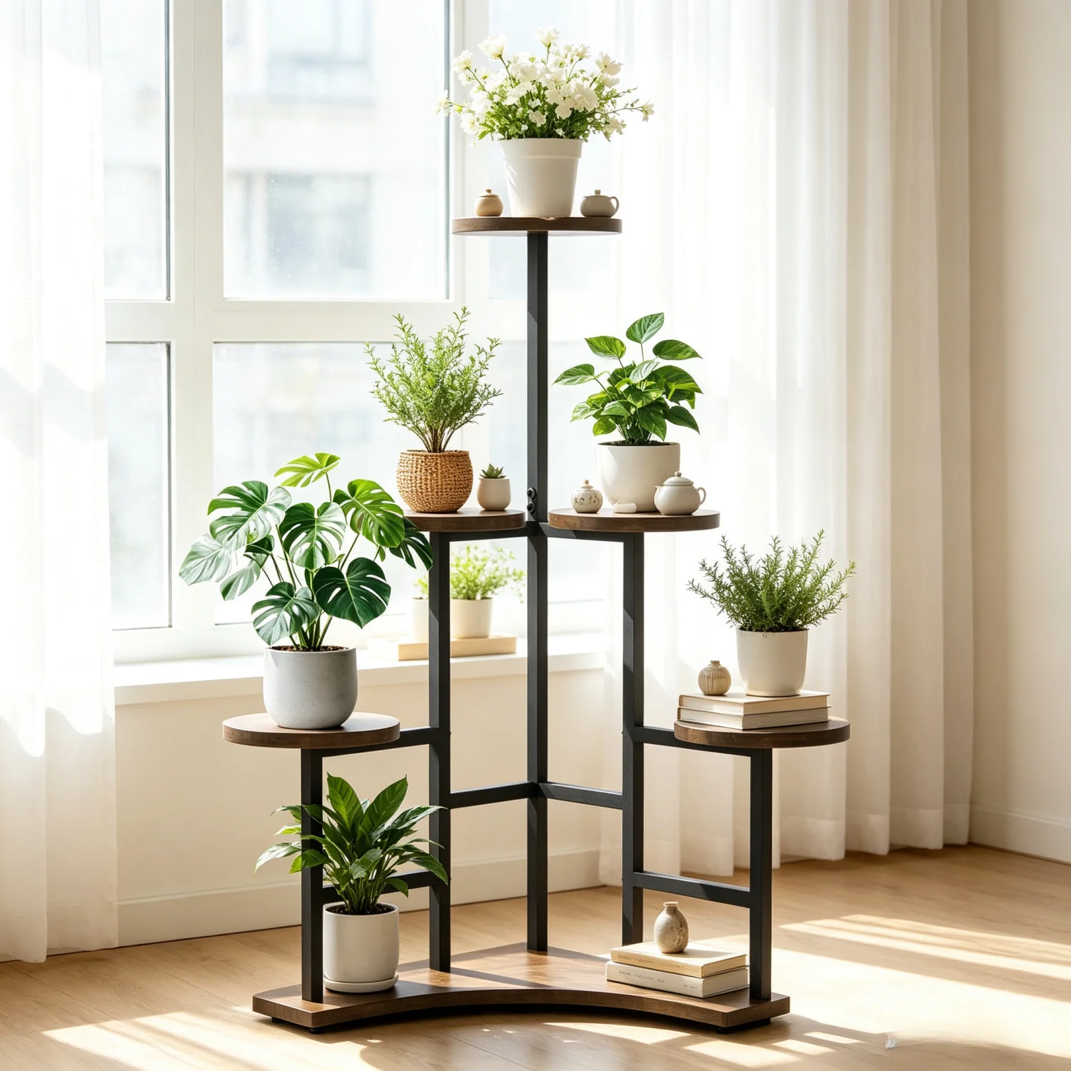 5 Tiered Tall Corner Plant Stand Multiple Potted Flower Holder Organizer Rack for Balcony Garden Planters