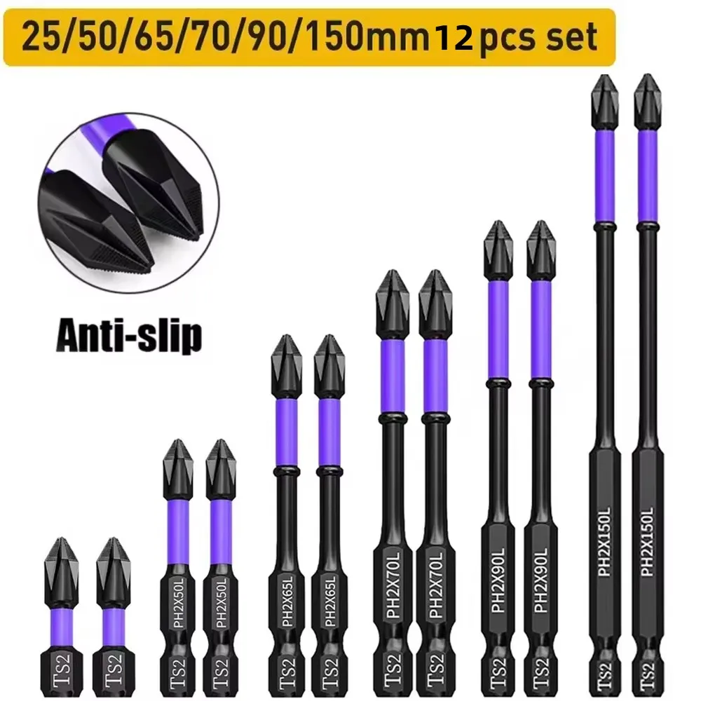 1/6/12PCS Magnetic Batch Head PH2 Cross Screwdriver Set Impact Drill Bit Screw Alloy Steel Non-slip Cross Screwdriver