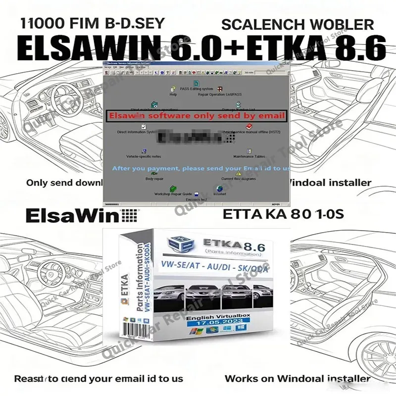 ETKA 8.6 + Elsawin 6.0 Auto Repair Software Etka obd2 scanner Group Vehicles Electronic Parts Catalog For V/W+AU/DI+SE/AT+SKO/DA