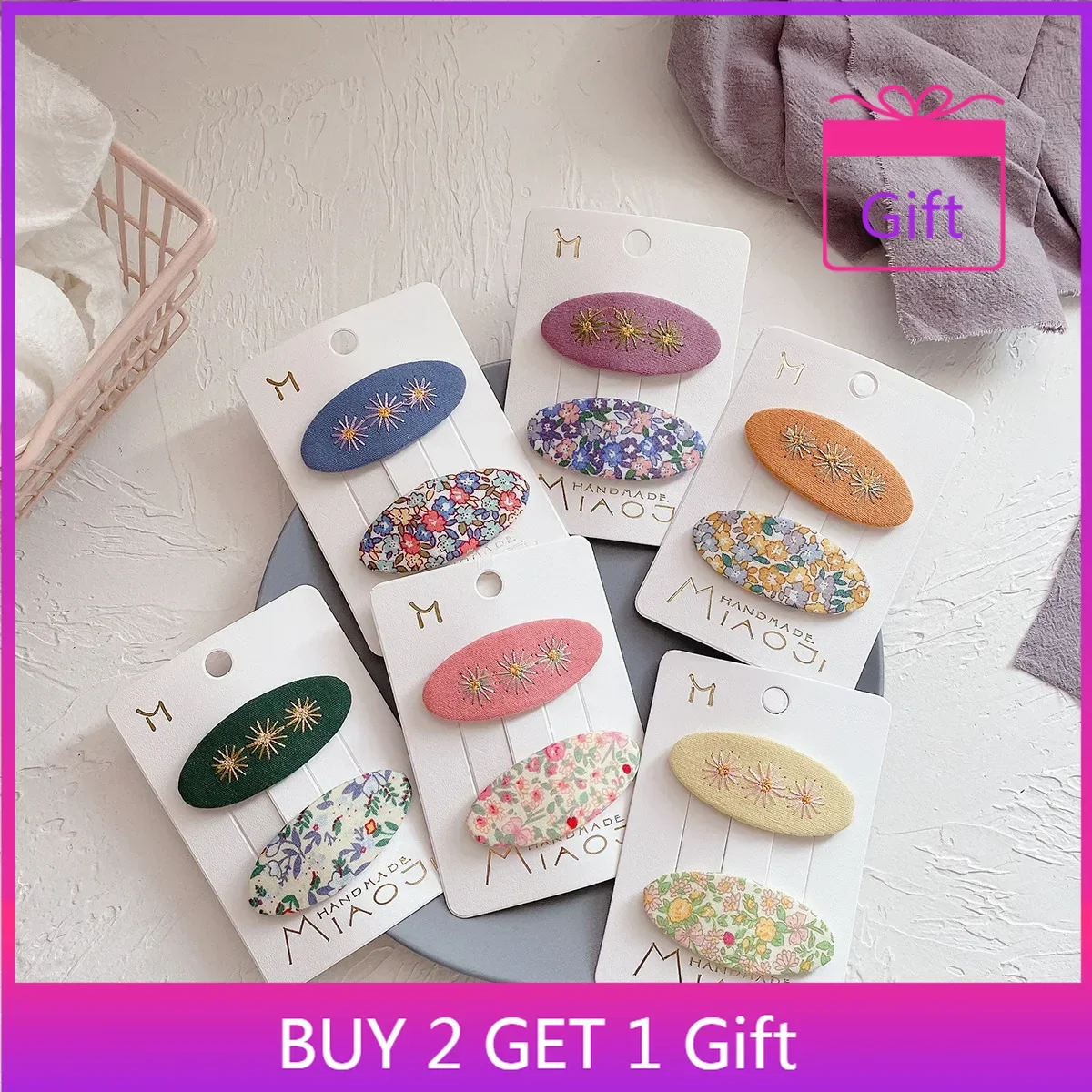 

Korean Embroidered Floral BB Clips 2025 New Oval Bangs Clips Fabric Hairpins for Girls Kids Hair Accessories Gift Set