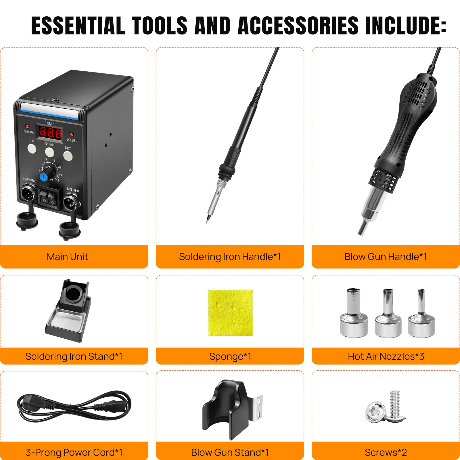 2-in-1 Soldering Station — 700W Hot Air Rework — LED Digital Display